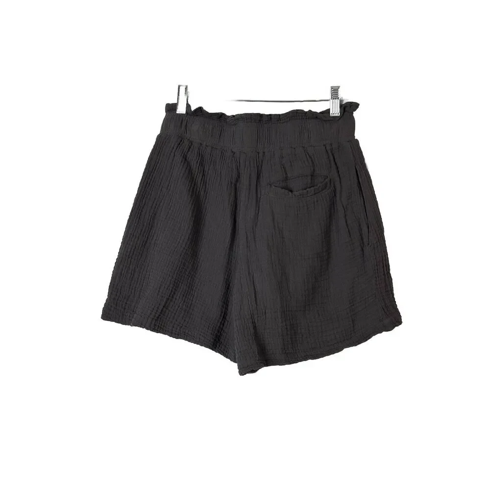 Monrow Shorts Womens S Gray Elastic Waist Lined Pockets Guaze Stretch Crinkled